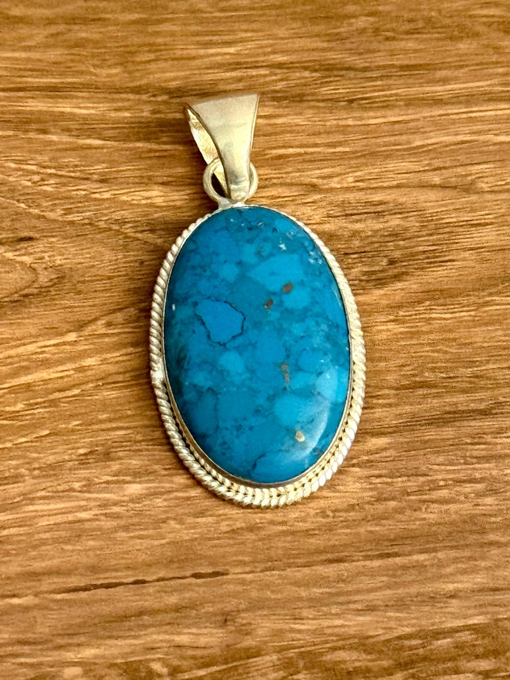 Sterling Silver Copper Turquoise Oval Pendant - Blue